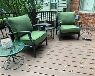 Metal Lounge Chairs, Glass and Metal Nesting Tables