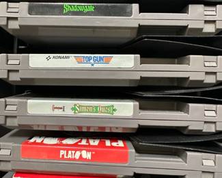 NES Mario Bros. & Duck Hunt, NES Platoon, NES Castlevania, NES Castlevania II Simon's Quest, NES The Goonies II, NES Top Gun