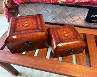 Wooden Bench, Decorative Faux Wood Boxes