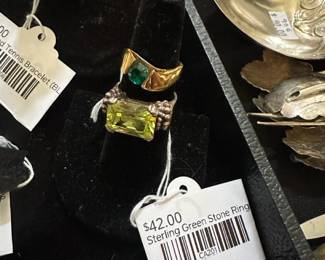 Sterling Green Stone Ring, Sterling Spoons