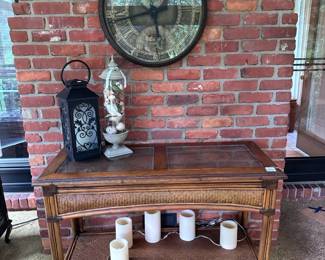 Rattan Console Table, Candle Lanterns, Decorative Wall Clock