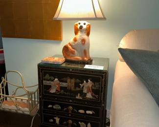 Pair of Antique Staffordshire Spaniel Lamps