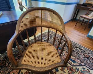 Vintage Cane Back Swivel Desk Chair
