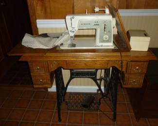 singer machine in old treadle table