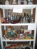 Lots of bottles, cans, vintage products in original containers/packaging