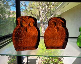 Pair of Blenko owl glass bookends