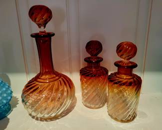 19th century Baccarat amberina barber bottles