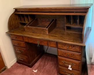 #7	Roll Top Desk w/7 drawers & Cubbies - 54x24x46 (as is finish) - You Move	 $35.00 
