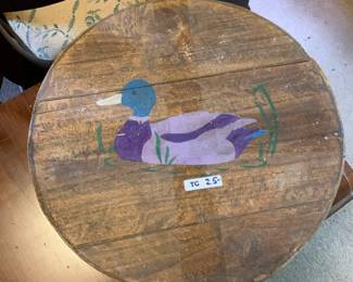 #77	Wooden Cheese Box w/duck painted on top - 15" round x 5" Tall  (as is tape & Sticky)	 $25.00 
