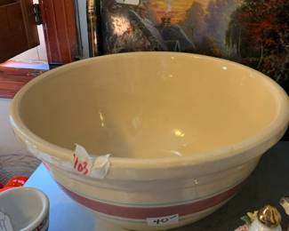 #103	white and pink biscuit bowl USA oven safe	 $20.00 
