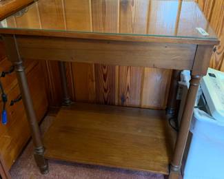 #36	Wood End Table w/glass Protect and Shelf - 27x17.5x28	 $50.00 
