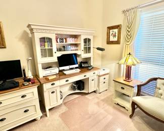 Sauder office desk with hutch, matching lateral file cabinet and smaller cabinet