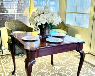 Hekman burled wood top game table with coaster slides