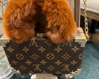 Faux L.V.  handbag with faux fur handle