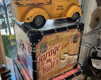 Retro Honey Bee Farm truck; decorative trunks