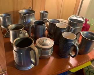 pewter mugs and pitchers