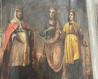 Circa 1900's vintage religious wood depiction of St Catherine. From Russia