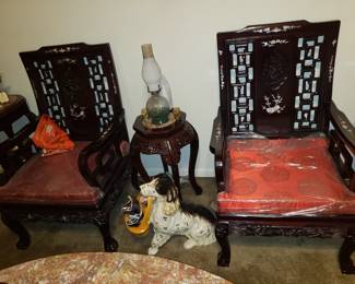2 of 4 Inlaid Rosewood Carved Chairs