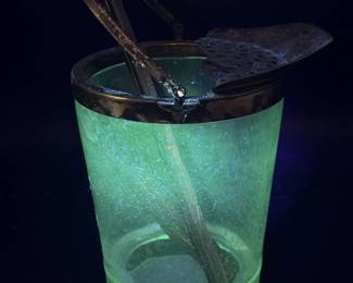 Antique Ice Bucket W Sterling Silver Accessories-UV Reactive
