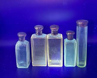 (5) Antique Bottles With Sterling Silver Caps
