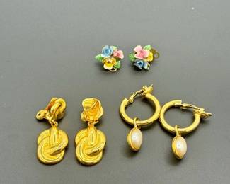 Signed Trifari & (2) Other Pairs Of Vintage Clip On Earrings
