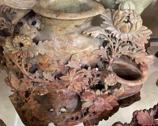 Oriental Carved Soapstone Vase 