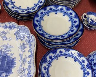 F & Sons Burslem Dudley Flow Blue Plates
