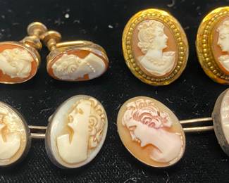Antique Gold Cameo Earrings and Cufflinks