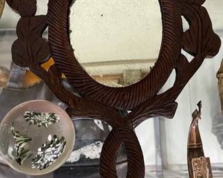 Ornate Wooden Hand Mirror