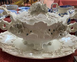 Large Bassano Italy Floral Capodimonte Serving Bowl and Platter