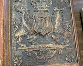 Antique Carved Wooden Coat of Arms