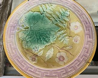 Antique Leaf, Ferns and Blossom Majolica Plate