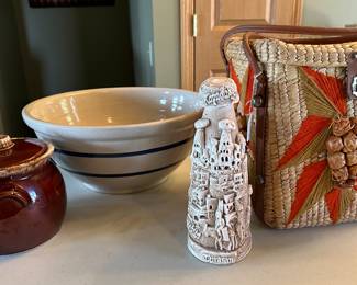 Large Roseville Bowl, Hall Bean Pot, Decanter, Picnic Basket