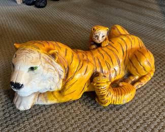 Large Ceramic Tiger & Cubs Sculpture