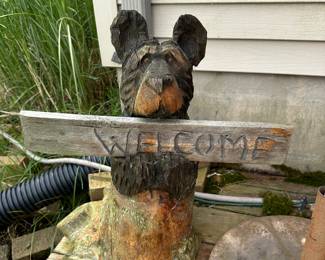 Carved Bear with Welcome Sign