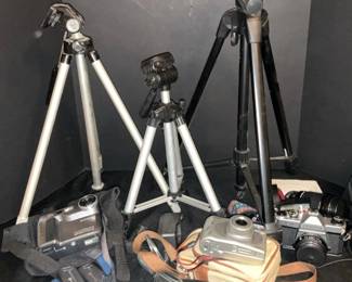 Three Tripods Two Sony Cameras Pentax Camera