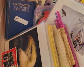 Red wings stanley cup paperwork, 911 papers, vintage Valentines and antique books