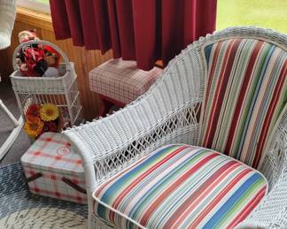 3 wicker white rockers, baskets and loveseat 