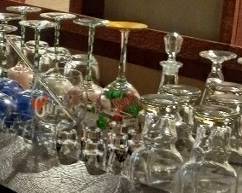 Hand Painted Stemware, MCM Barware,  Complete 32  pc. set of Silver Fade with Chrome Holder• Misc collectible Barware