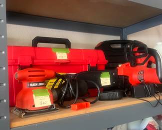 Black & Decker sander $20
Black & Decker cordless chainsaw $55
Black & Decker fire stream drill - $18