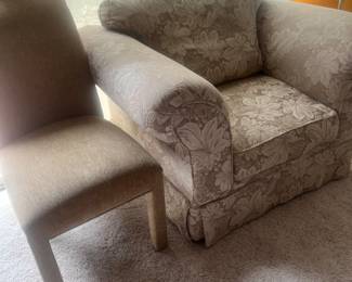 Matching chair to sofa and a side chair. There is an ottoman that goes with the chair.
$125