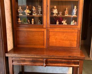 Antique 19th c New England cherry plantation desk with glass doors 