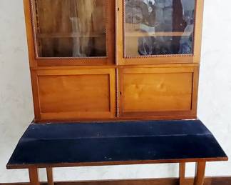 Antique 19th c New England cherry plantation desk with glass doors 