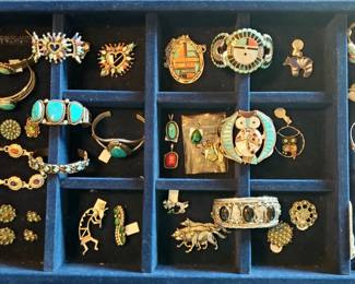 Navajo and Zuni Turquoise, Silver, Inlaid signed Jewelry (See Description for artists)