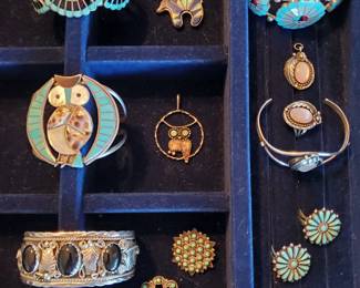 Navajo and Zuni Turquoise, Silver, Inlaid signed Jewelry (See Description for artists)