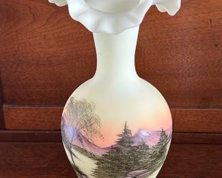 Fenton Glass Hand Painted Scenic Vase