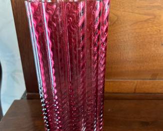 Tall cranberry hand blown art glass vase
