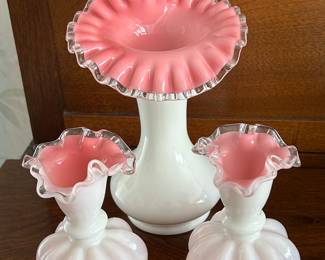 Vintage Fenton Art Glass Peach Blow Jack in Pulpit Vase