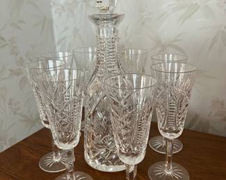 Waterford Crystal “Clare “Champagne Flutes and Decanter