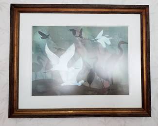 Framed Egret In Flight -Don Gabbert Signed Water Color Art 